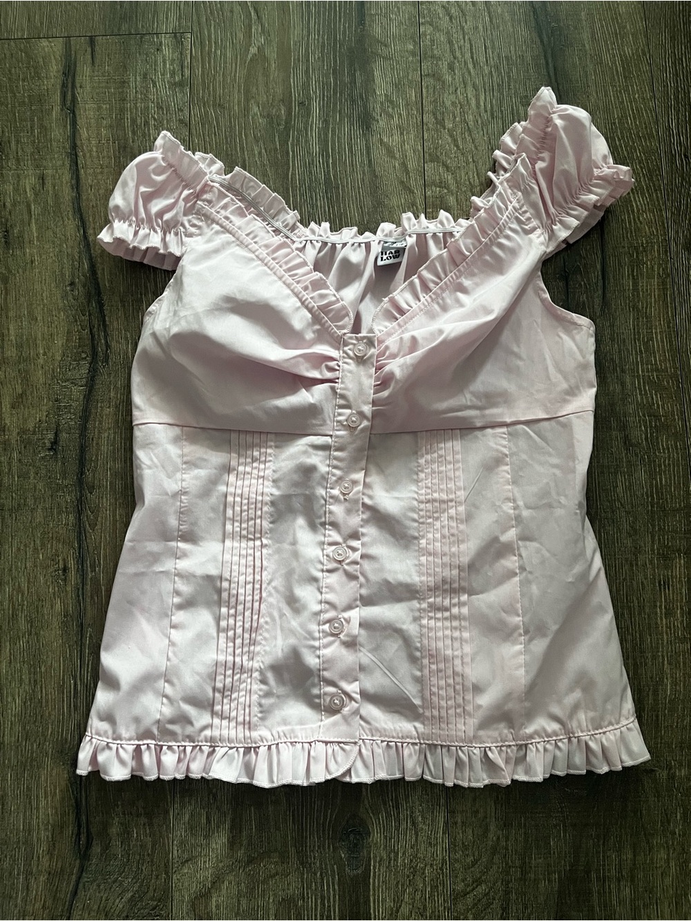 Ruffled Sweetheart Pink Button-Front Women’s Top Harlow